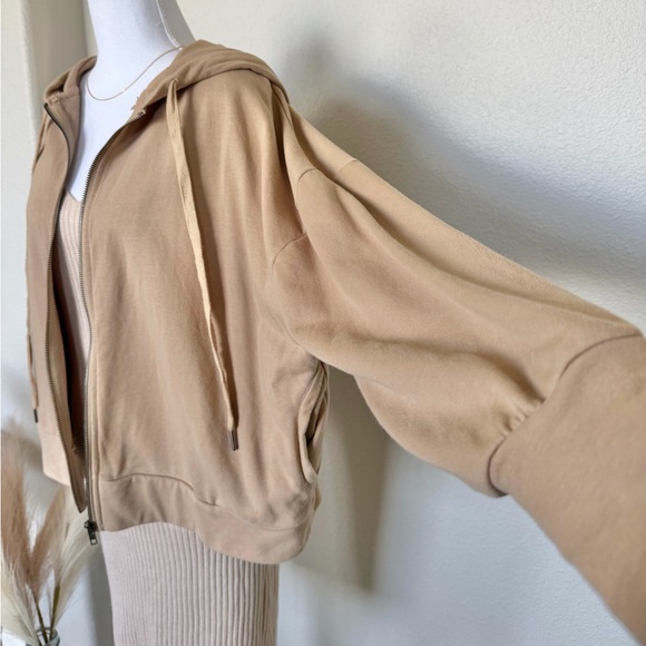 Kimberly C - Women's Cropped Boxy Tan Zip Up hoodie - Picture 8 of 12